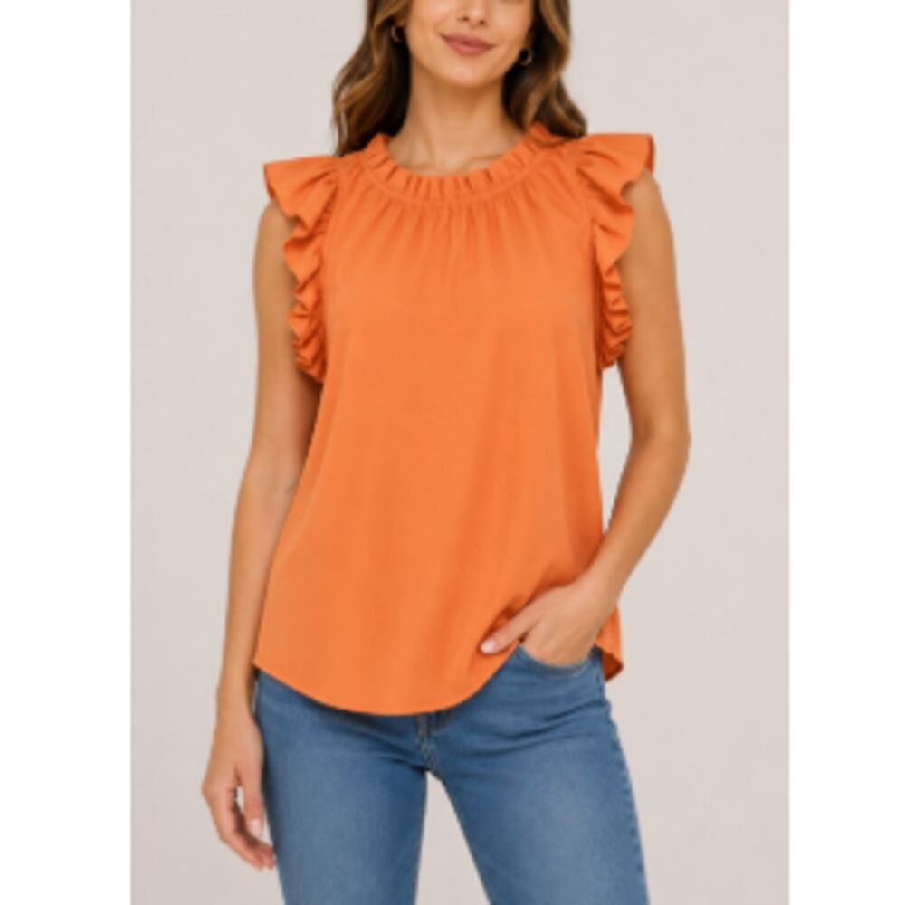 New Dillard's BLU PEPPER Women's Orange Ruffle Sleeve Casual Tunic Top Size M
